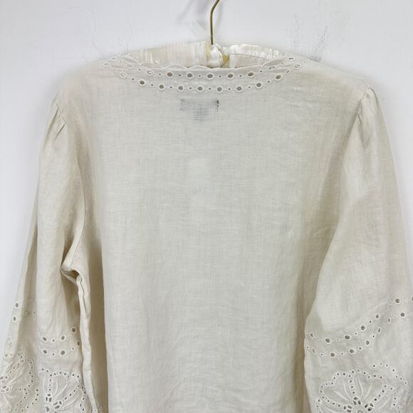 J.Crew Bungalow Embroidered Top Linen Natural Beige Boho Relaxed Small NWT - Picture 8 of 11